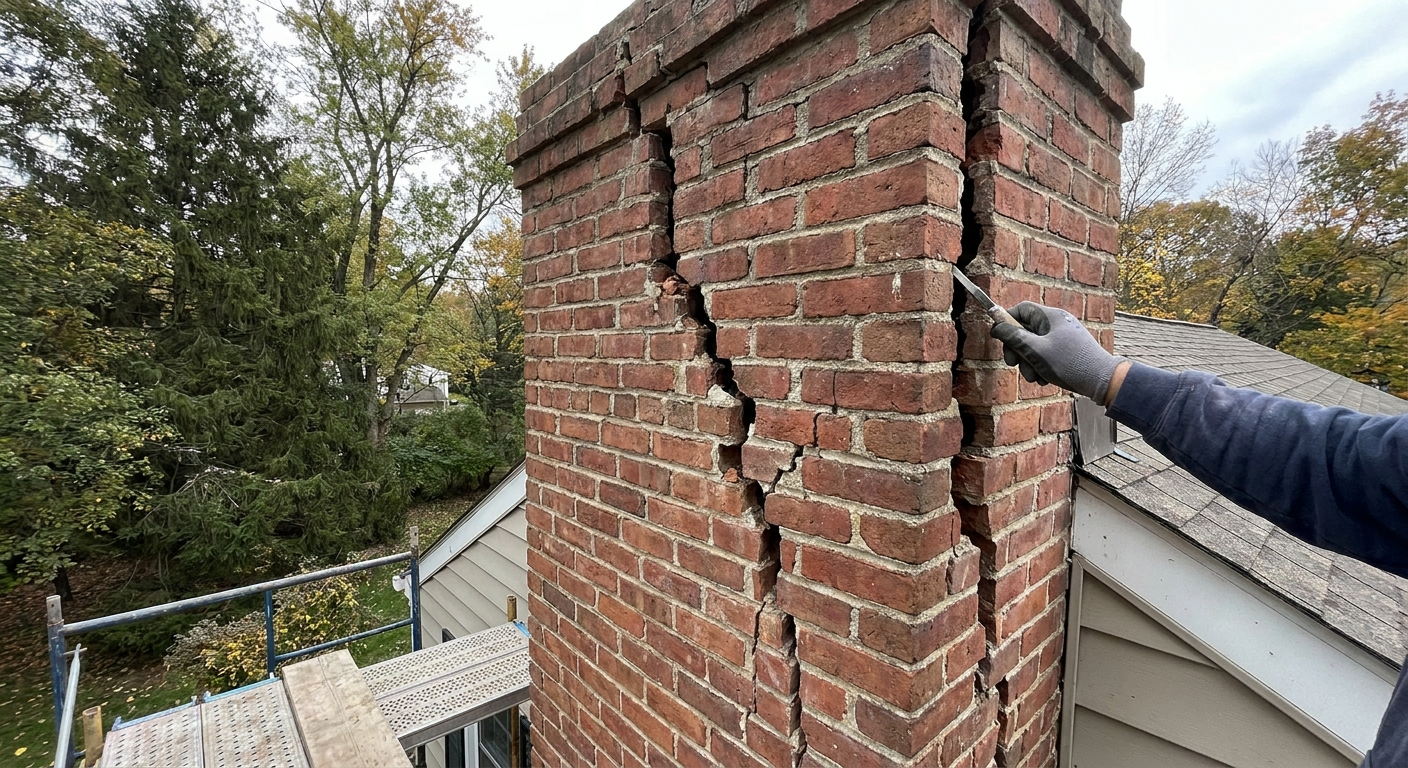 Chimney crack repair and inspection in Newtown, structural masonry restoration